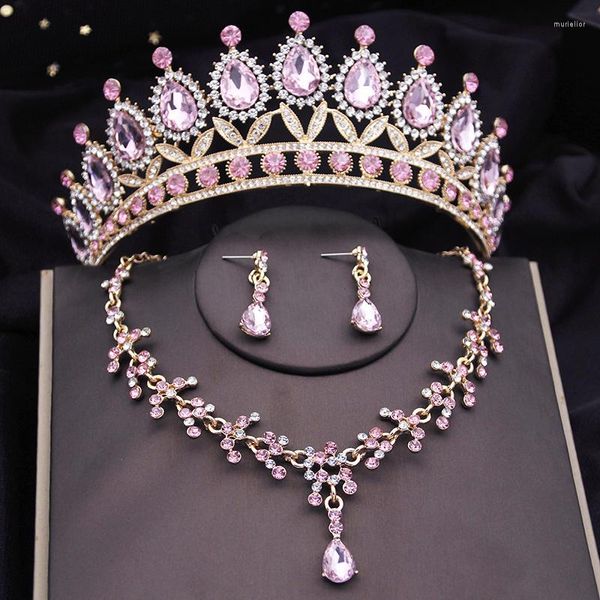 Collana Orecchini Set Corona barocca Gioielli da sposa per le donne Diademi e set di orecchini girocollo Accessorio per costume da sposa