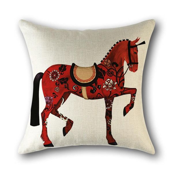 Fodera per cuscino Federa creativa Cuscino per cavallo animale rosso Decorazioni per la casa Fodera per cuscino in lino di cotone per federa per divano264x