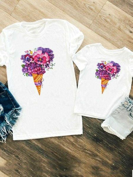 Passende Familien-Outfits, passende Familien-Outfits, für Damen, Mädchen, Jungen, Kind, Sommer, Mama, Mama, Blumenmuster, Eis, niedliches T-Shirt, T-Shirt, Kleidung