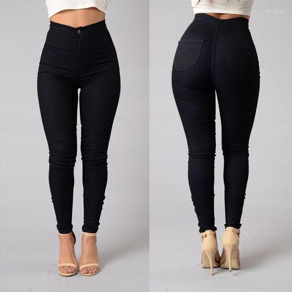 Calça jeans feminina Y2k cintura alta elástica Candy Color calça jeans de elasticidade média grande calça lápis justa para mulheres