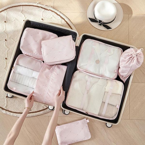 Косметические сумки 6pcs Suitcass Organizer упаковывать кубики туристические аксессуары аксессуаров для хранения багаж