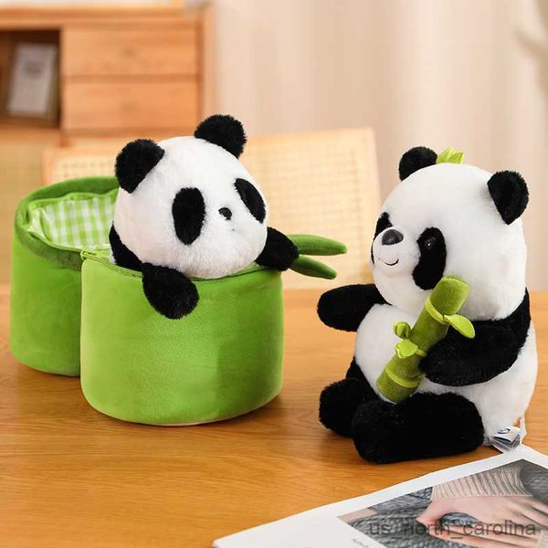 Animali di peluche ripieni di peluche 30 cm creativo divertente tubo di bambù panda giocattolo peluche panda morbido nascosto in giocattoli in borsa per bambini regali ragazze r230810