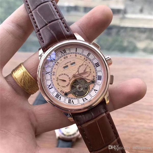 Orologi da uomo di lusso di alta qualità Top Brand Designer cinturino in pelle meccanico automatico 42mm quadrante volano daydate orologio da polso da uomo 264I