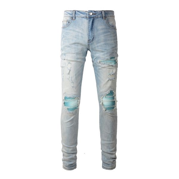 Mens Jeans Street Fashion Style Skinny Strappato Alta qualità Stretch Fori danneggiati Tie Dye Bandana Streetwear Slim Fit per uomo 230809