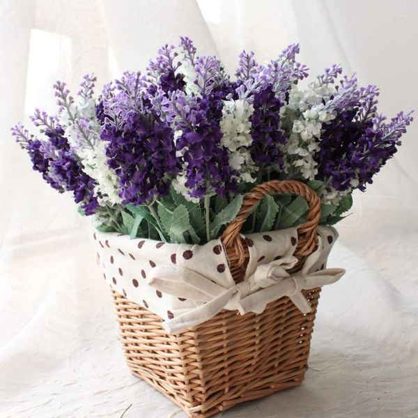 Flores decorativas Decoração Provence Romântica Flor de Lavanda Artificial Seda Falsa Festa de Casamento Plástico Jardim