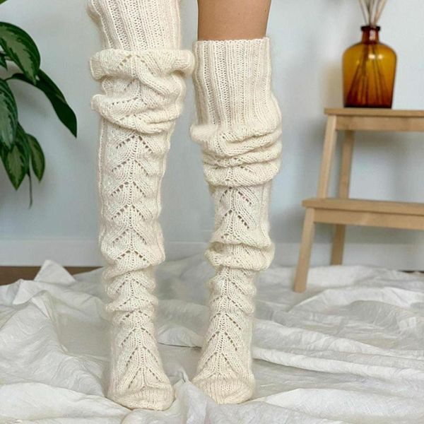 Frauen Socken Sexy Gestrickte Lange Frauen Fleece Dicke Warme Knie Erotische Enge Hohe Wäsche Einfarbig Ästhetik Strümpfe