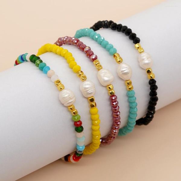 Pulseiras de link Go2Boho Daisy Charm Natural Water Fresh Pearl Coloful Stone Beads Golden Bead Chain Bangles For Women Jewelry