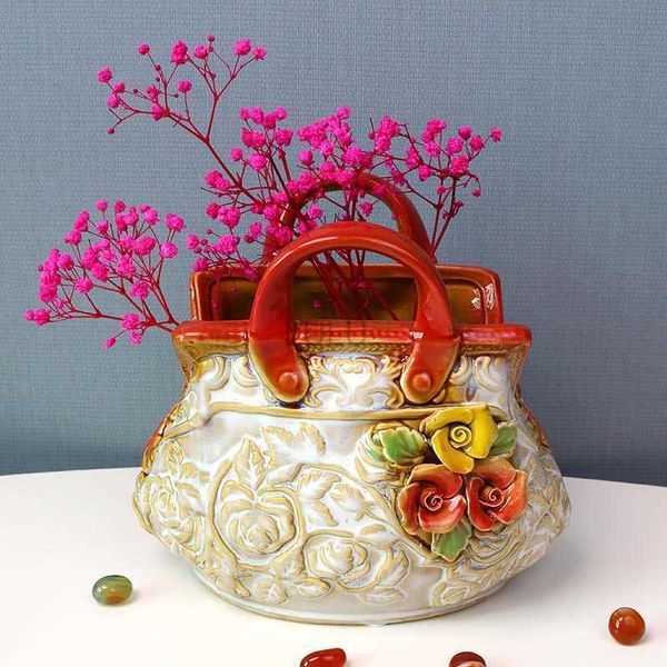 Европейский цветочный сад декор дома декор сумочка ваза керамические ремесла для комнаты украшения декоративная ваза для сушеного HKD230810