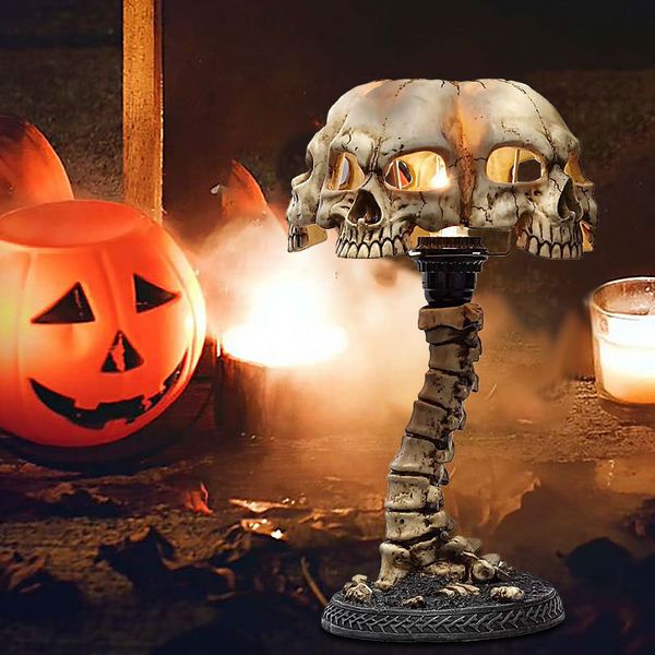 Altri articoli per feste per eventi Lampada da tavolo creativa con teschio in resina Halloween Luminoso teschio Luce notturna Home Office Decor Ornamento per desktop Halloween Party Decora 230809