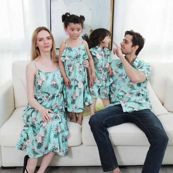 Roupas combinando para a família NOVAS roupas combinando para a família Mãe Filha Suspensórios Vestido Pai Filho Camisas Férias de verão Família Look Mesmos Pais Roupas infantis