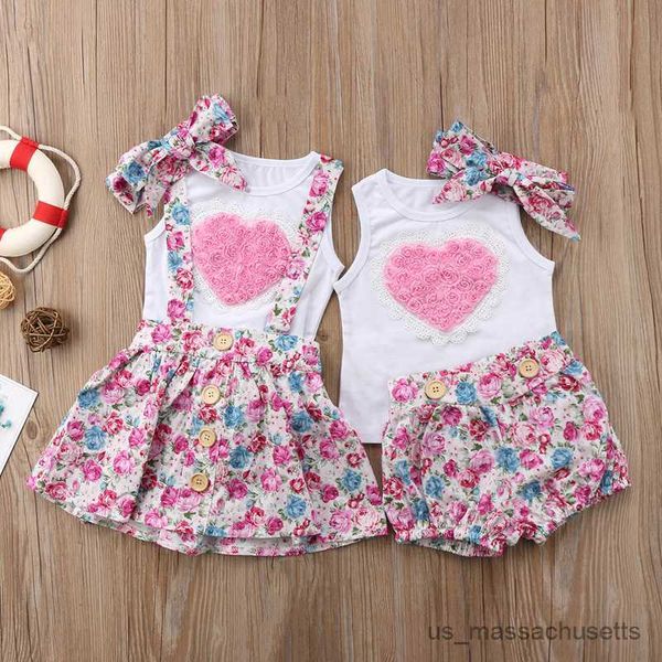 Семейные подходящие наряды новорожденных маленькие девочки Симпатичная сестра мода Семейная семейная наряды хлопковые рукавочные рубашки с цветочным принтом