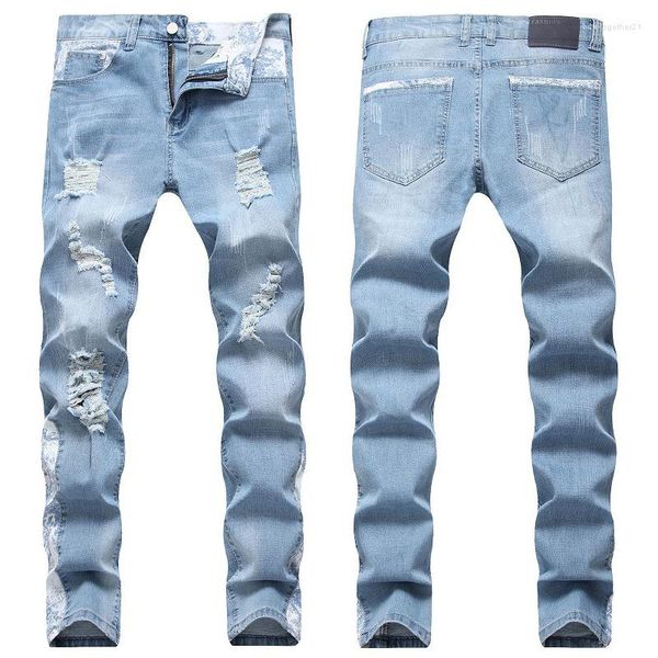 Мужские джинсы светлые дыры повседневные раффианские красивые бренды прилив весна и прямые осенние брюки Летние тонкие брюки