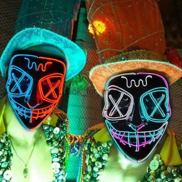 New Halloween Horror Neon Party Maske Cosplay Ghost Skull LED Luminous Spurge Mask El Cold Light Fluoreszenzmaske HKD230810