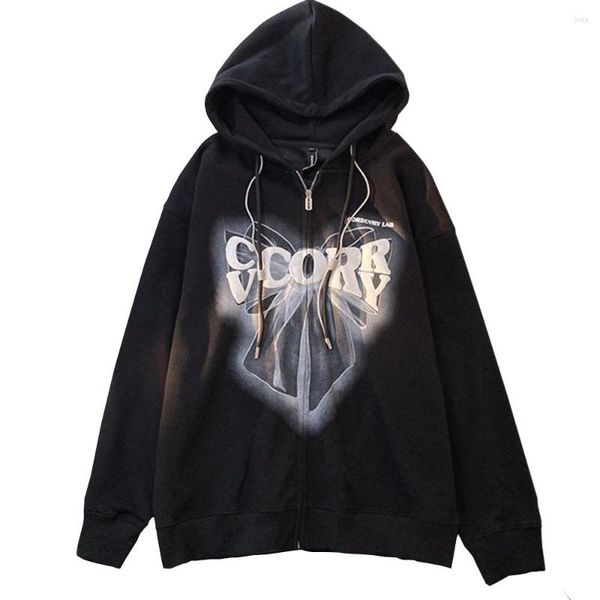 Moletons femininos Y2k Goth Hip Hop Cardigã Zip Hoodie Kpop Punk Street Bow Foam Print Moletom Moda Coreana Oversized Unissex Top Fall