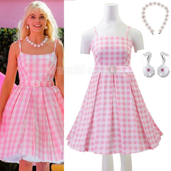 Thema Kostüm Film Barbi Kostüm für Frauen Erwachsene Kinder Sexy Rosa Plaid Ärmellose Prinzessin Kleider Halloween Party Rollenspiel Kostüm 230809