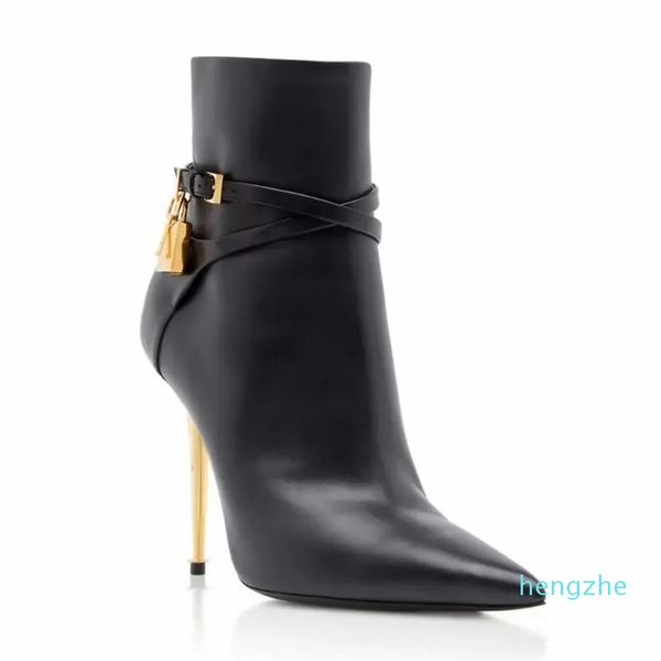 Сапоги Women Angle Boots Thin Hel Brand Designer Женщина Boot Boot Lock и золотые каблуки заостренное платье для свадебной вечеринки