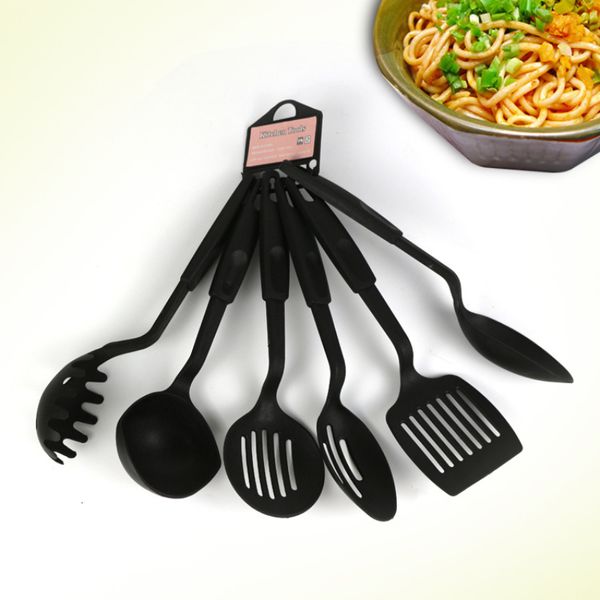 Кулинарная посуда черная 6 -пекс нейлоновая кухня Многофункциональная лопата Spoon Set Spoon Set Nonsplick Tools Food Tong Kit 230809