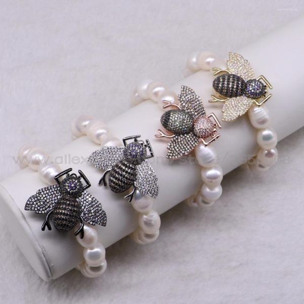 Charm Bracelets 4 Strand Fashion Big Pearls Bracelet Mix Color Bugs Cute Minúsculas Bee Joias Para Lady 3281