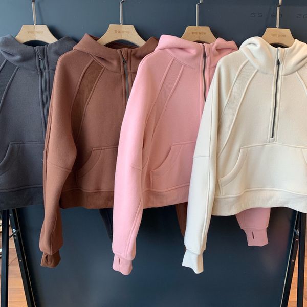 Tasarımcı Hoodie Tüplü Half Zip kapüşonlu kadın yoga takım elbise Tasarımcı kapüşonlu sweatshirt bayanlar spor giyim spor giyim açık hava sporları jogging hoody kalın uzun kollu pembe kapüşon