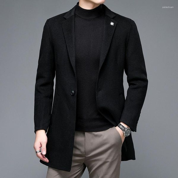 Erkekler Takım Sonbahar Kış Giyim Kaşmir Malzeme Yumuşak Sıcak Mavi Siyah Basit Cep Tasarım Tek Düğmesi Açık Yakel Kesim Blazer Kıyafetleri