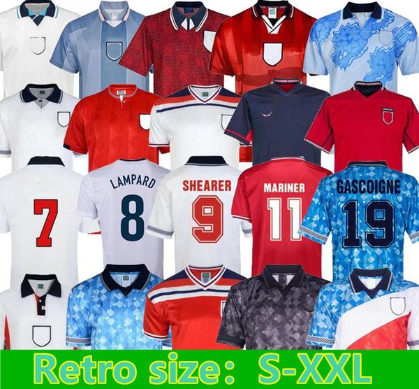 1982 1994 1998 2002 1996 2008 89 BRITÂNICO Futebol Jerseys Blackout Kits Beckham Gascoigne Owen Gerard Retro Camisa de Futebol Barnes 1990 Mash Up Fowler Robson Scholes