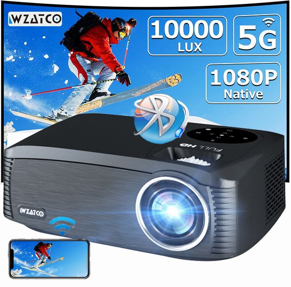 Projektörler WZATCO C6A 300inch Android 9.0 WiFi 5G Full HD 1920*1080p LED Projektör Video ProYektör Ev Sineması Sinema Akıllı Telefon Beamer 230809