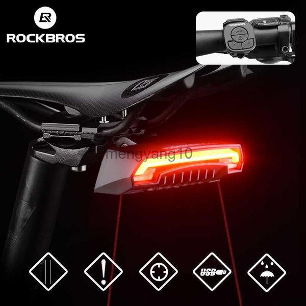 Bisiklet Işıkları Rockbros Bike Tail Işık USB Şarj Edilebilir Kablosuz Su Geçirmez MTB Güvenlik Akıllı Uzaktan Kumanda Turn Bisiklet Işık Lambası HKD230810