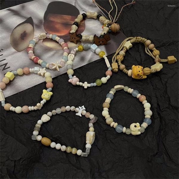 Strand temperamento vintage braccialetto di perline colorato palla di riso animale in ceramica per accessori donna ragazza donna