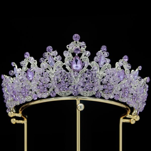 Свадебные украшения для волос Diezi Baroque Purple Purple Crystal Crown Tiara для женских вечеринок Элегантная роскошная свадебная аксессуара 230809