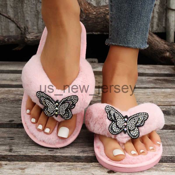 Pantofole 2023 Fashion Rhinestone Butterfly Design Women Home Slipers Fashi