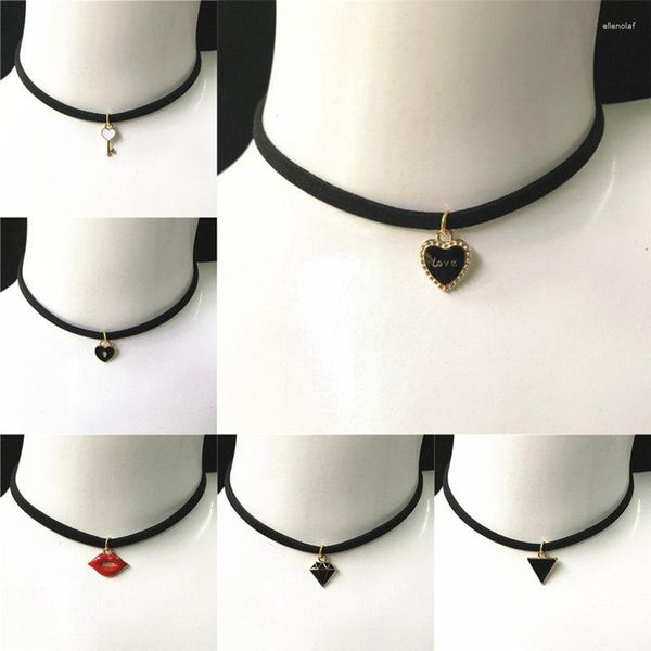 Ketten Punk Choker Halskette Vintage Dreieck Stern Schlüssel Liebe Anhänger Für Frauen Mädchen Tattoo Schlüsselbein Kette Schmuck Geschenke