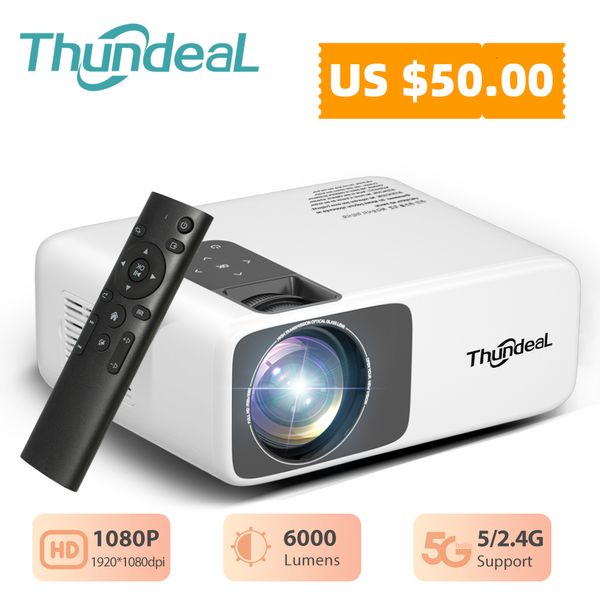 Projektörler Thundeal TD93PRO Projektör Full HD 1080P Taşınabilir 2K 4K Video WiFi Projector TD93 Pro Ev Tiyatrosu Sineması 3D Akıllı Telefon Beamer 230809