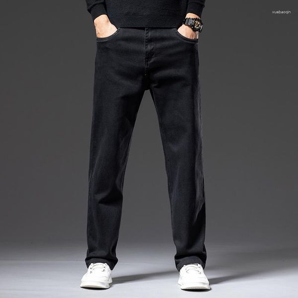 Мужские джинсы классический стиль осени и зимний простая черная черная, бизнес-мода, растяжение джинсовой брюки, мужской бренд мужской бренд