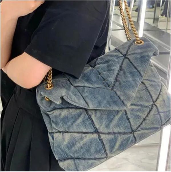 2023 Luxurys Tasarımcı Omuz Çantası Kadınlar Çapraz Bags Sıradan Loulou Çanta Moda Denim Çantalar Bayanlar Metal Altın Zincir Kumshell Messenger Konu Tote Çanta