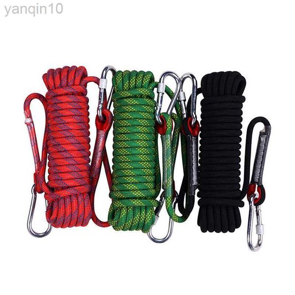 Rock Protection 10mm x 10m 20m 30m 50m Climbing Rope Outdoor Camping Equipment Gear Wall Hill Survival Fire Escape Safety Striped Buckle HKD230811