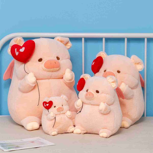 Animais de pelúcia recheados 20-50cm bonito dos desenhos animados anjo porco brinquedos de pelúcia adorável gordo piggy recheado boneca coração vermelho para meninas amantes presentes do dia dos namorados