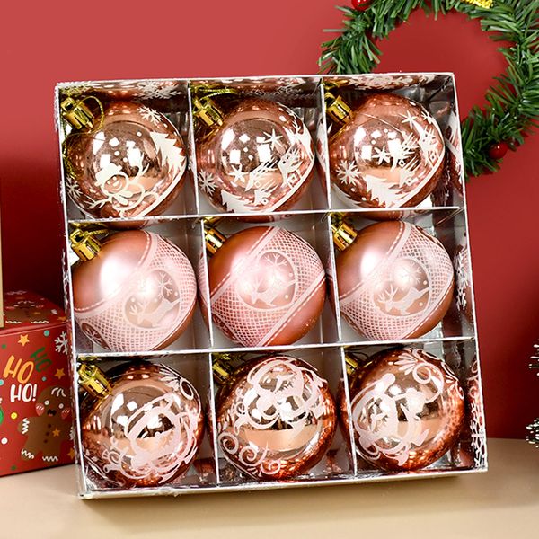 Outros suprimentos para festas de eventos 9 pçs caixa 6 cm ouro rosa bola de natal decoração alce bolas de natal pingente para árvore de natal ornamento para pendurar em casa ano 230809