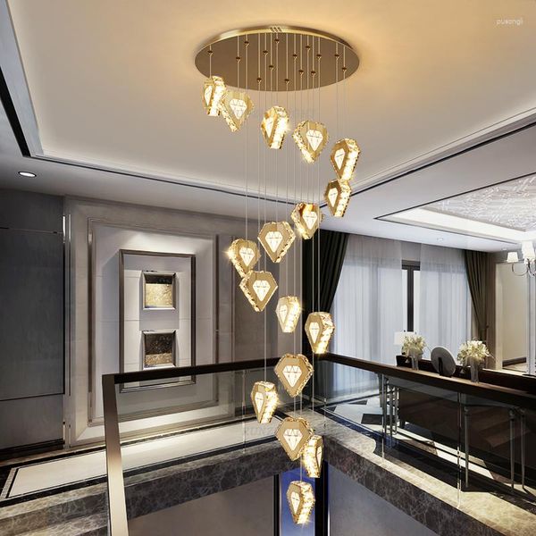 Lampade a sospensione Luci High-end Duplex Stair Lampadario di cristallo a forma di cuore Villa di lusso Scegli la lampada LOFT rotante vuota