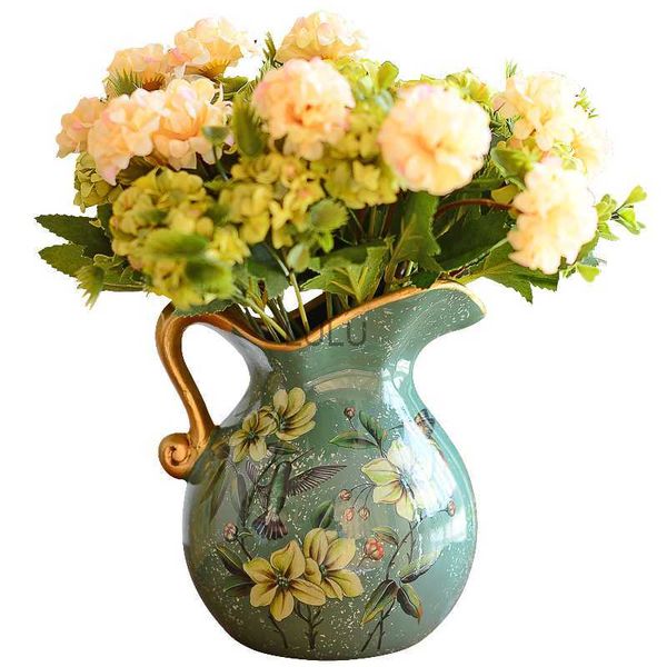 Europäischer pastoraler Retro bemalt Keramik Vase Milch Krug Vase American Country Wohnzimmer Dekoration Blume Arrangement HKD230823