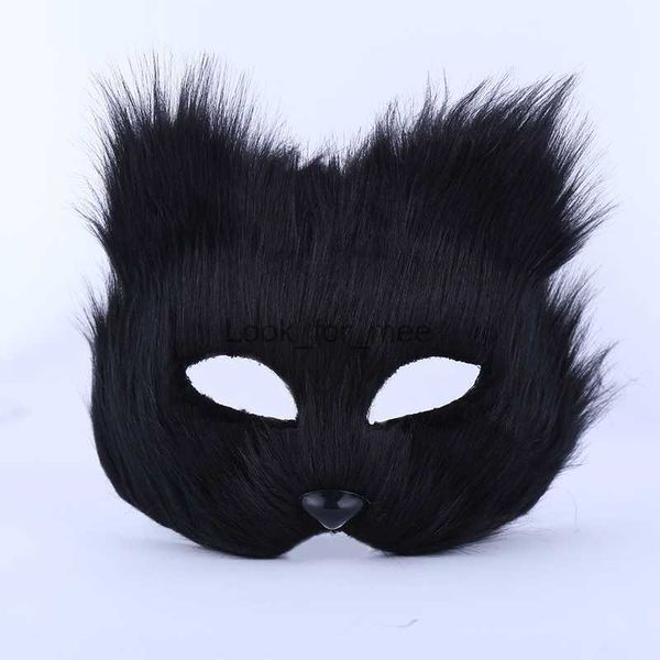 Black Furry Cat Fox Mask Faux Fur Animal Cosplay Costume Bar de aniversário Props Party Masquerade Dress Dress Girl Girl HKD230810