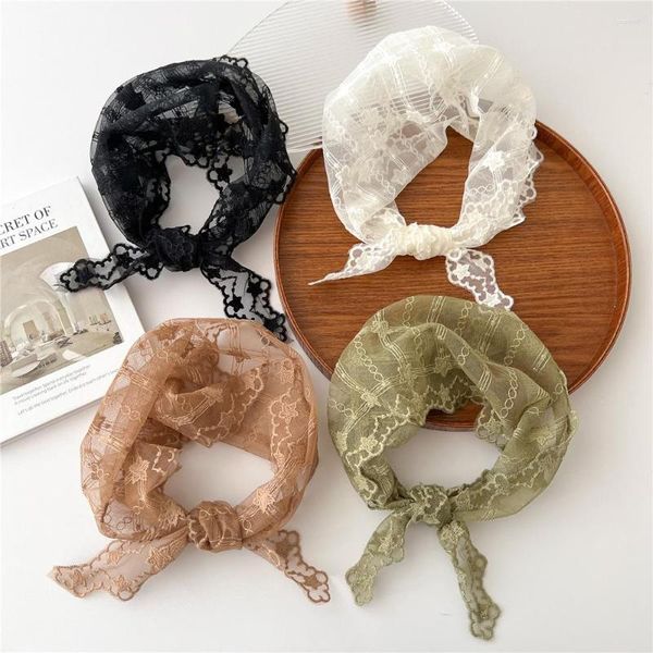 Cachecóis Cachecol Mulher Renda Triângulo Cachecol Menina Xaile Cores Sólidas Lenço na Cabeça Feminino Faixa de Cabelo Bandanas Acessórios