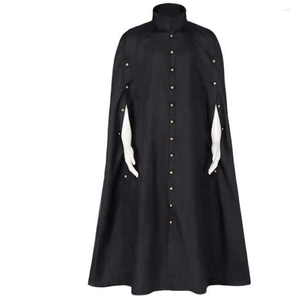 Trench da uomo Uomo Abito medievale Mantello Cappotto Monaco Cavaliere Costume Cosplay Mago Vampiro Lungo Gotico Vichingo Rinascimento Nero