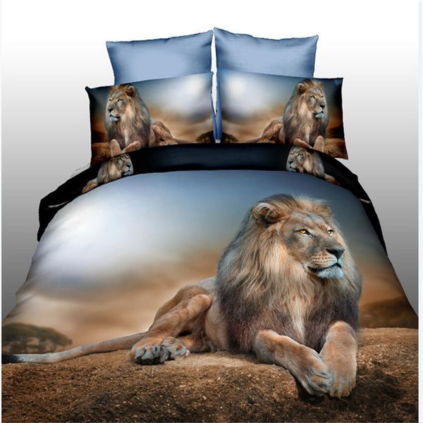 Conjunto de roupa de cama animal 3d inteiro tigre leão edredom doona capa de cama lençol fronhas 4 peças roupa de cama aveludada queen size254e