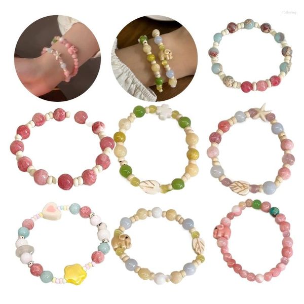 Charm Bracelets Colored Elefante Cerâmica Frisada Strand Para Mulheres Jóias Verão Primavera Pulseira Handchain Party Dropship