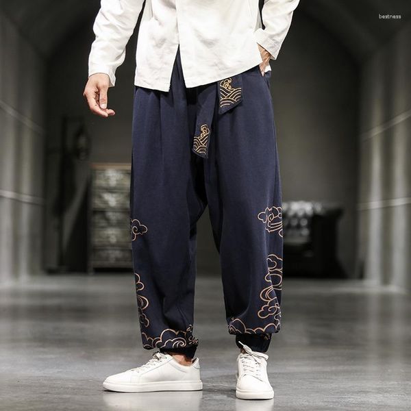 Мужские брюки в китайском стиле ретро благоприятные облака печатать мужская одежда осенняя одежда моды свободная повседневная гарем
