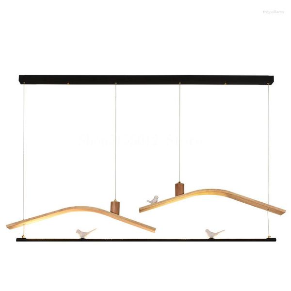 Люстры современный простая светодиодная люстра птичья лампа деревянные потолочные огни
