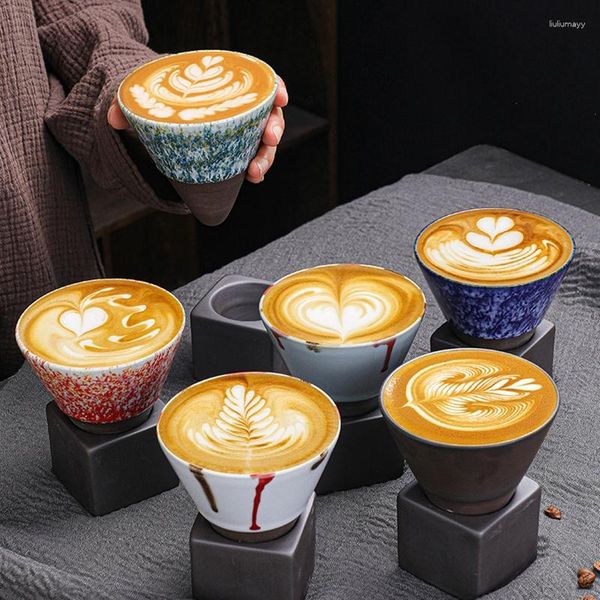 Copos pires 1 peça caneca de café de cerâmica retrô para viagem cerâmica áspera xícara de chá chá de café com leite japonês flor de porcelana