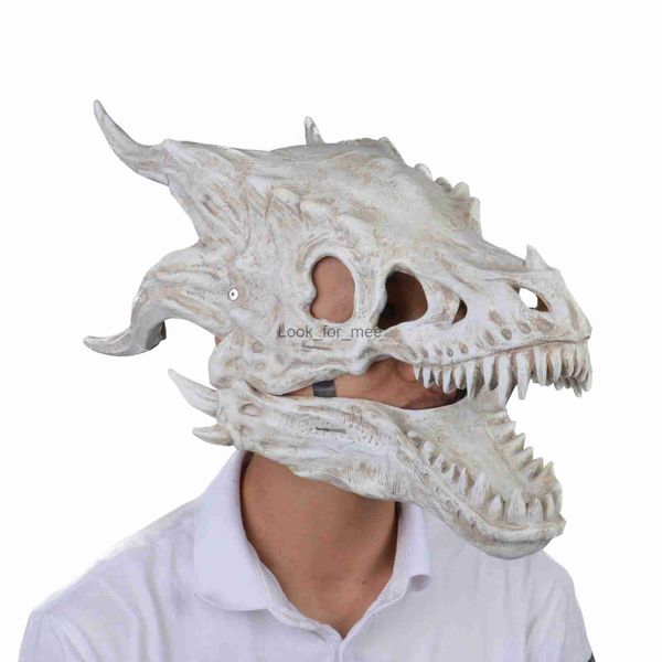 Maschera in lattice di Halloween Simulazione Dragon-Bone Mask Testa Dinosaur Latex Animali che si muovono Maschera per ciuccio giocattoli per bambini HKD230810