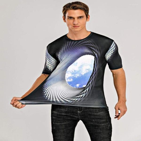 Erkek Tişörtleri Grafik Optik İllüzyon T-Shirt Baskı Kısa Kollu Günlük Üstler Temel Yuvarlak Boyun