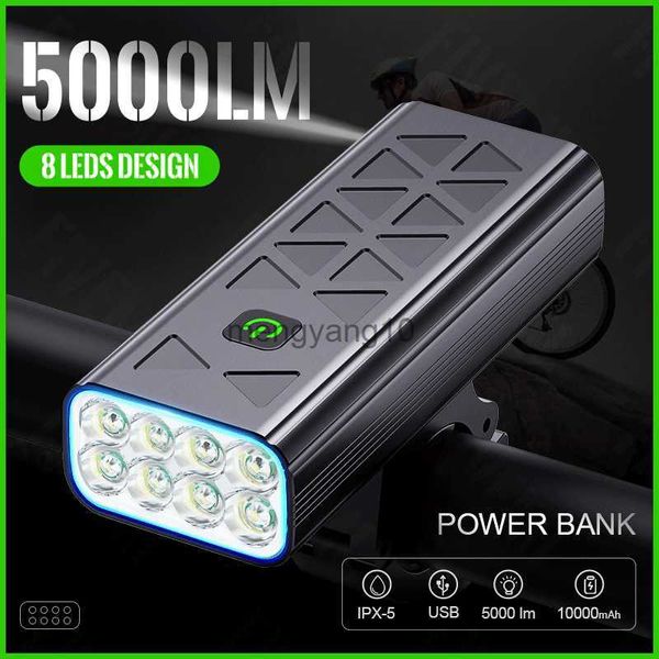 Bisiklet Işıkları 8T6 LED Bisiklet Işığı USB Şarj Edilebilir 10000mAH Bisiklet Işık Arka Far Süper Parlak El Feneri MTB ROD Bisiklet Ön lambası HKD230810